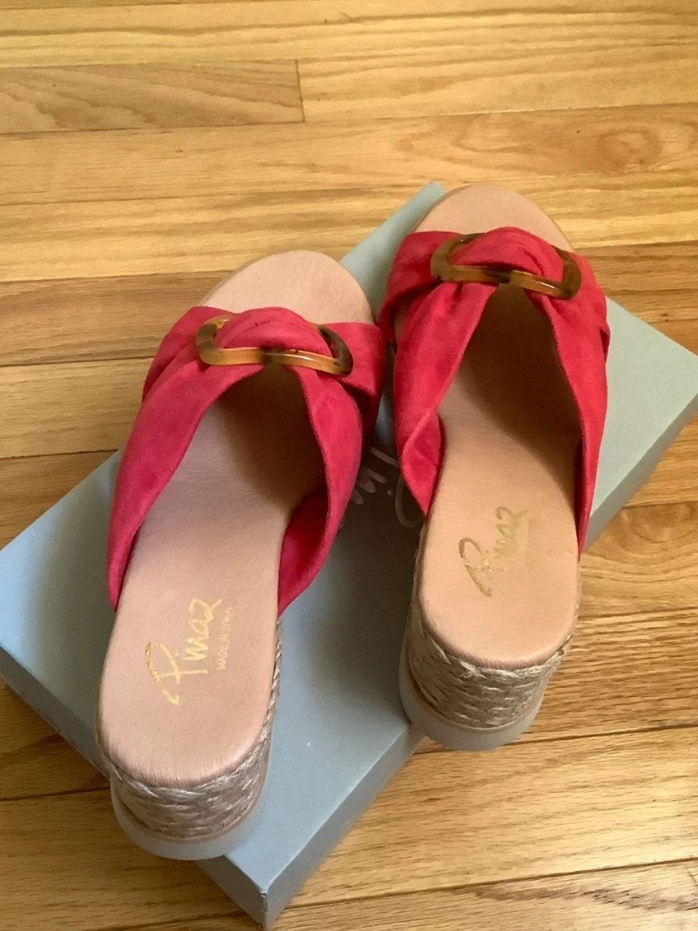 Pinaz Suede Slide Buckle Espadrilles Wedge Sandal Cherry SZ 9/ EU 40